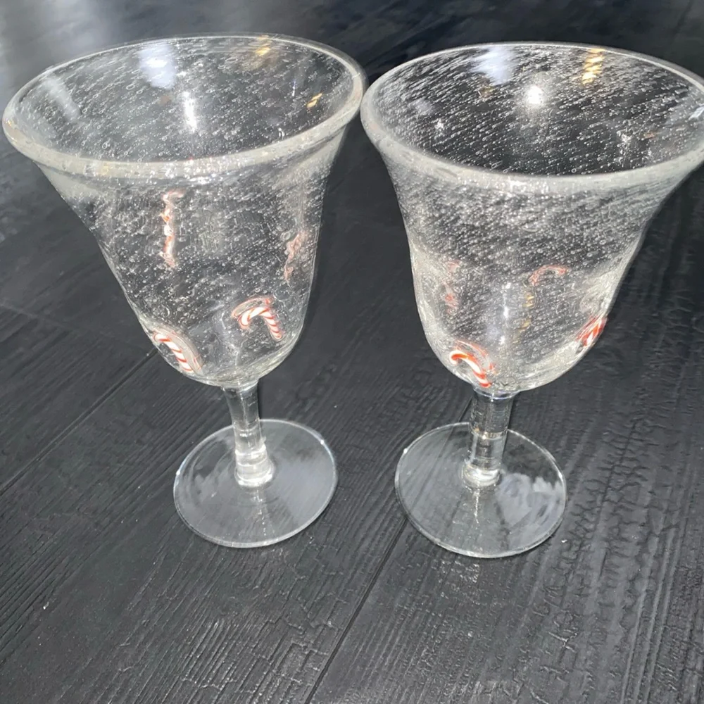 ARTLAND GOBLETS‎ Holiday Candy Canes Clear Seeded Bubble Hand-Blown Glass Set 2